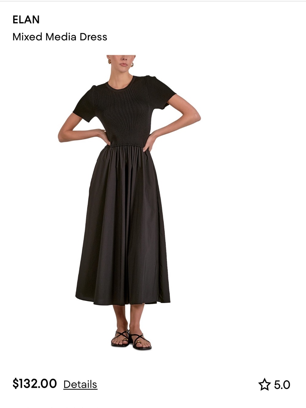 ELAN Black Mixed-Material Midi Dress